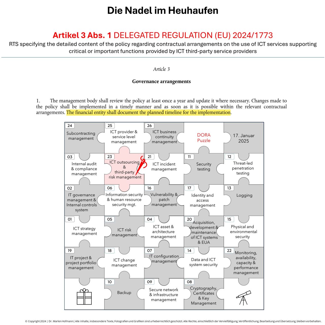 Bis wann müssen eigentlich die Verträge mit den IKT-Dienstleistern angepasst werden, um alle Mindestinhalte gemäß DORA einzuarbeiten?