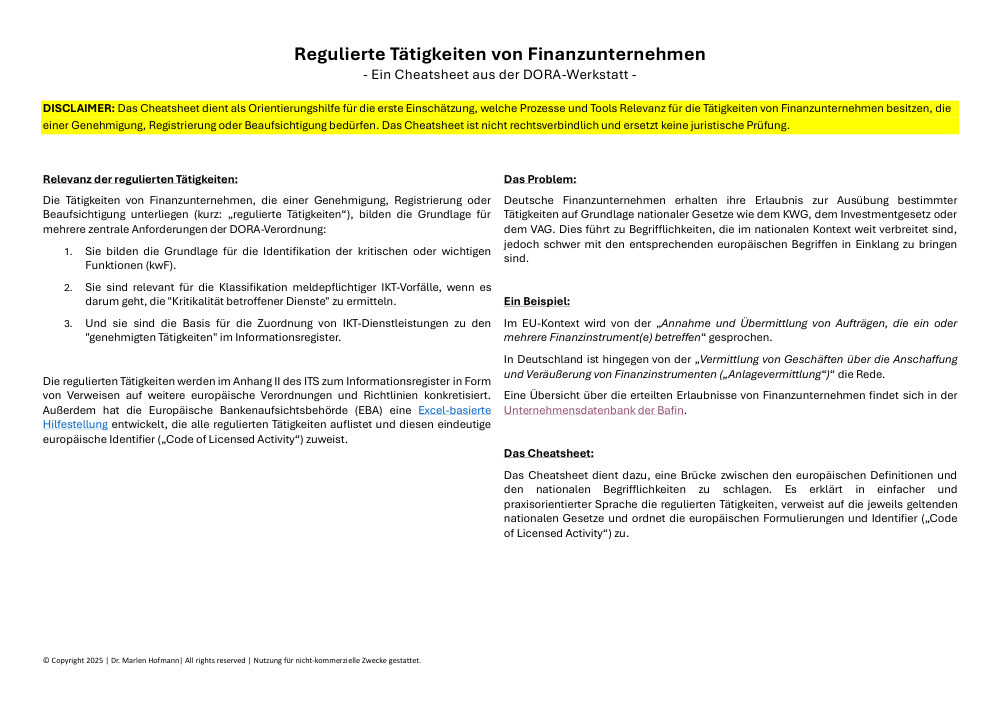 Vorschau: Regulierte Tätigkeiten von Finanzunternehmen