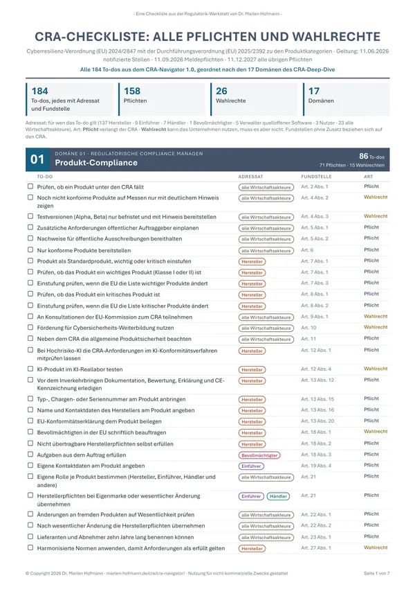 CRA-Checkliste 1.0, Seite 1